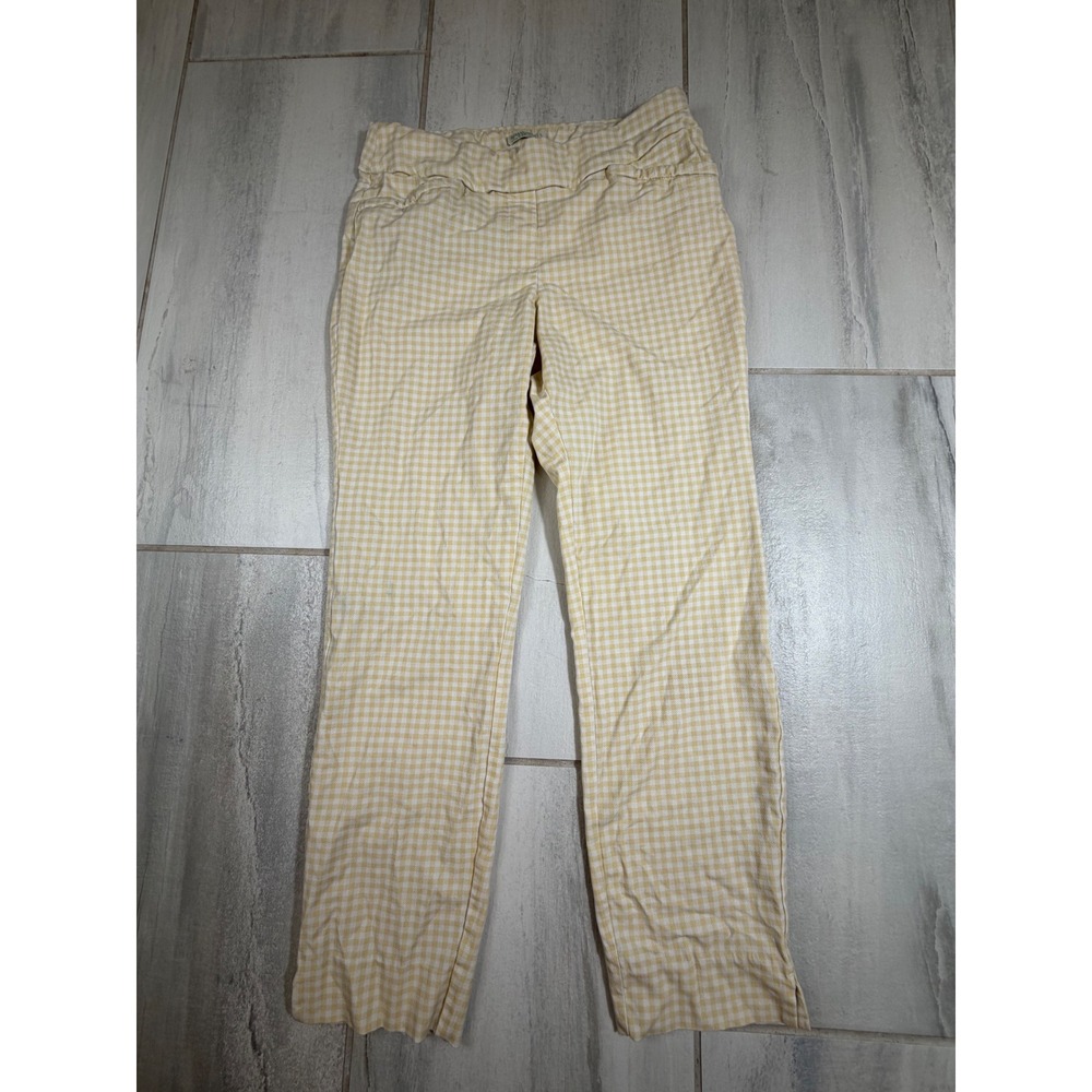 Spartina 449 Yellow Gingham Check Straight Leg Pull On Pants Womens Large